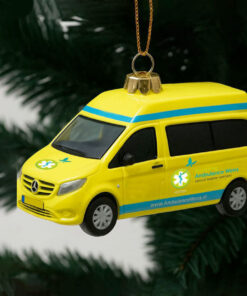 Unieke kerstbal in de vorm van Stichting Ambulance Wens-auto – Reserveer nu